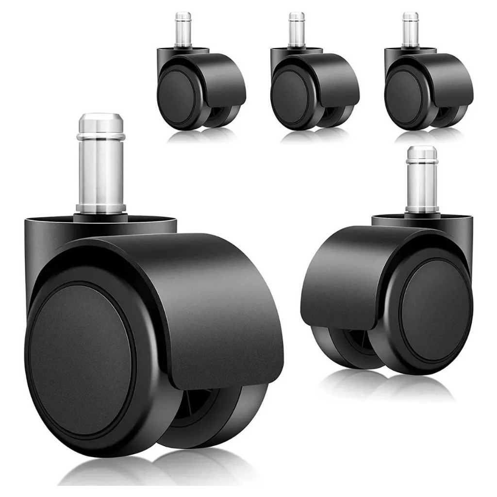 Kit com 5 Rodinhas Roda Para Cadeiras Móveis Escritório Anti Risco e Ruido