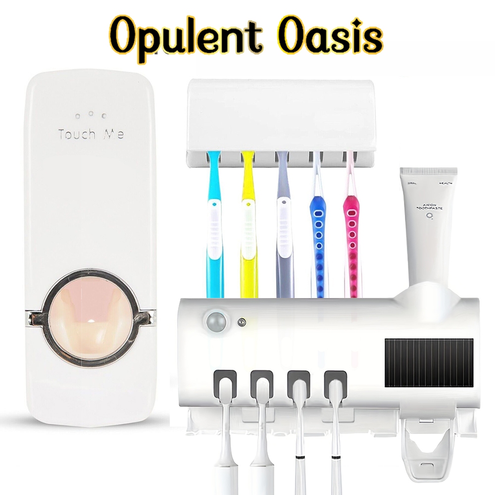 Opulent Oasis>>Dispenser Aplicador De Pasta de Dente 2 En 1 Soporte E Suporte De Escova Para Uso No Banheiro