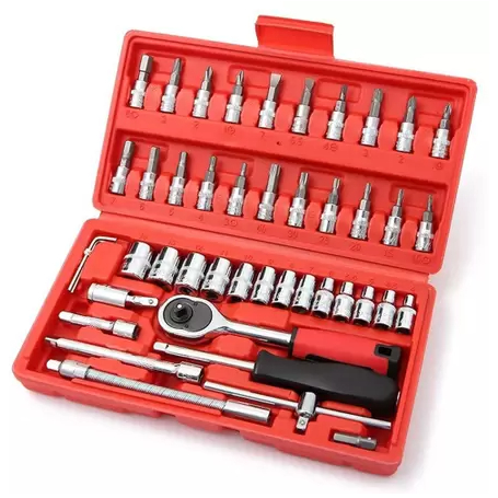 Kit 46 Chave Catraca Jogo De Soquetes Allen Torx Ferramentas Reversível Maleta