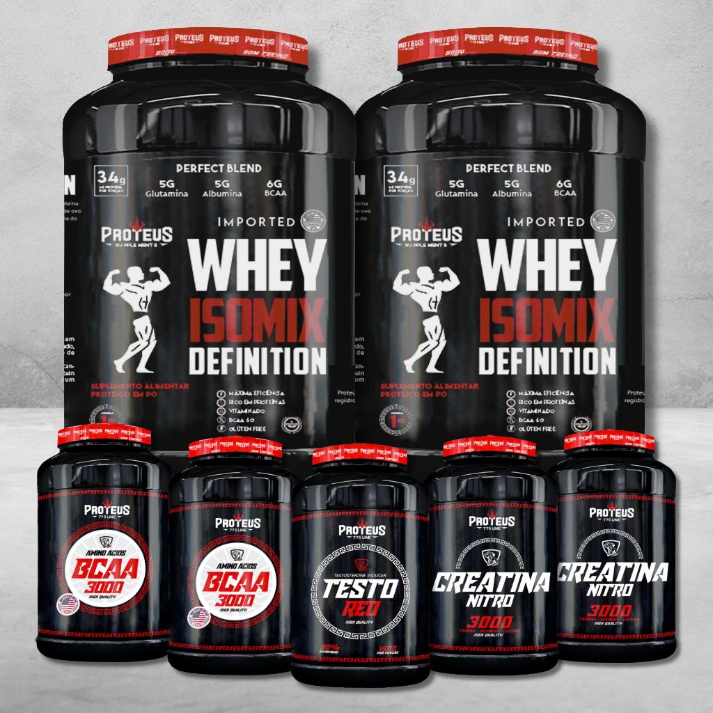 Kit Whey Protein 2 kg + 2x Creatina + 2x BCAA + Pré Hormonal Inductor – Extra pump Bodybuilder – Mega Promoção.