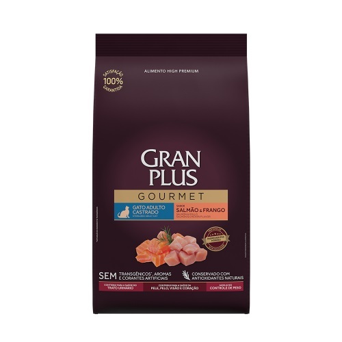 Ração Granplus Gourmet Para Gatos Castrados Sabor Salmão 3Kg