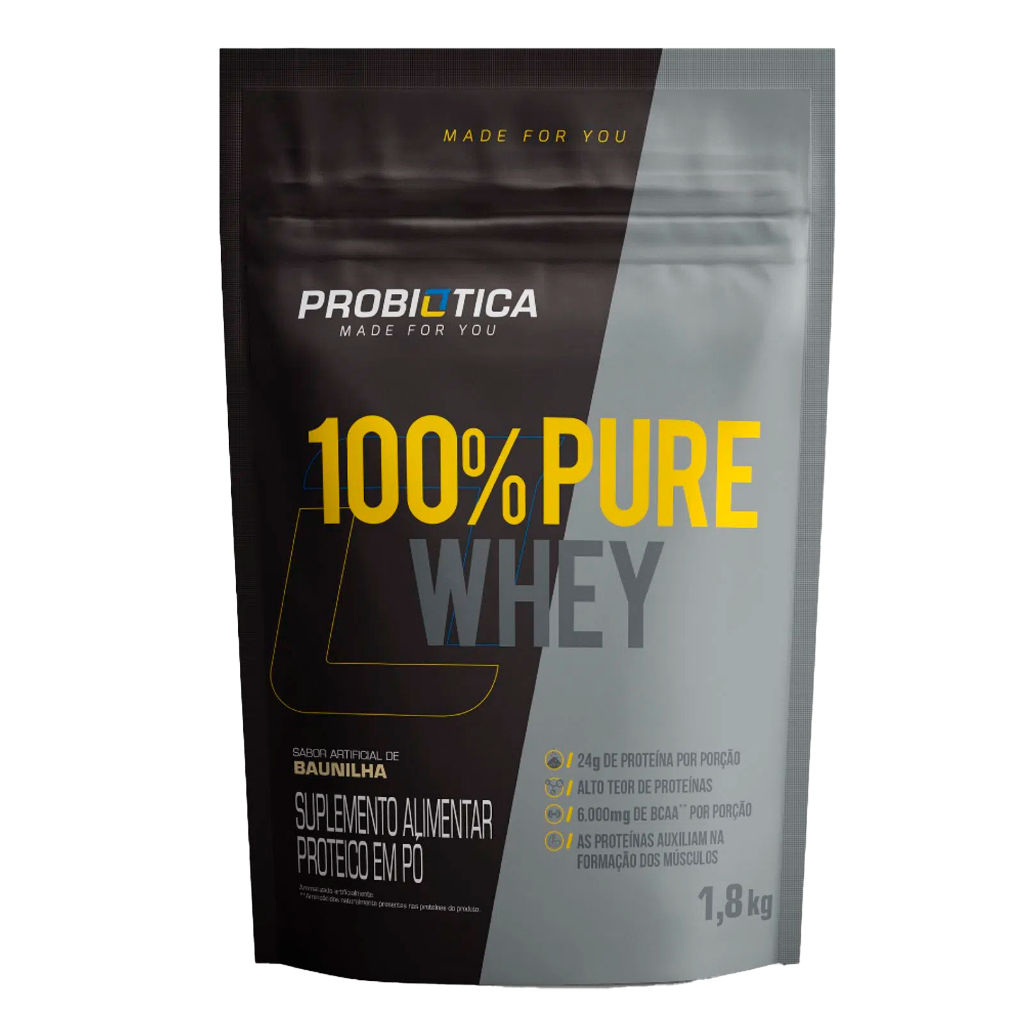 100% Pure Whey Refil 1,8kg Probiótica – Proteína Concentrada Do Soro Do Leite