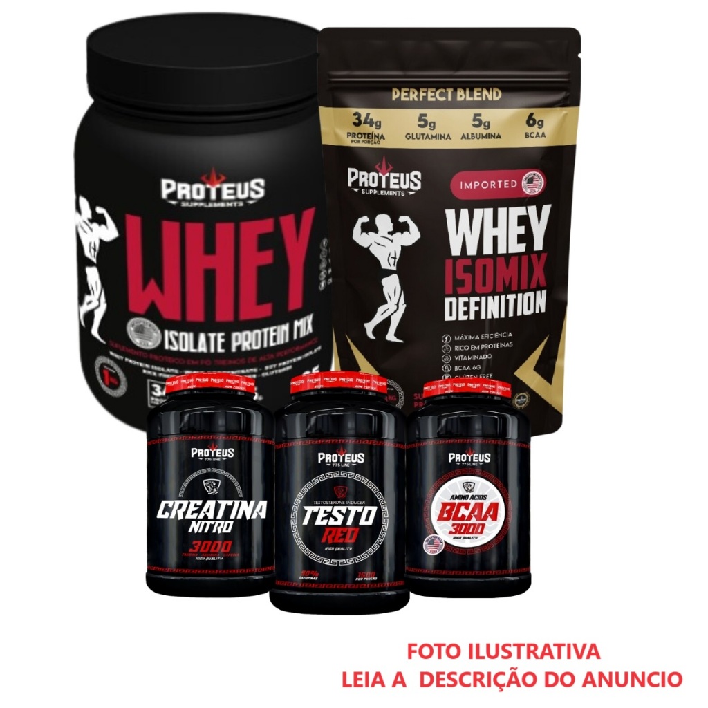 Kit Whey Protein Sache 1kg + Creatina + Pré Treino Inductor + Bcaa – Extra pump Bodybuilder – Mega Promoção.