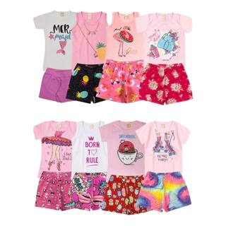 Kit 4 Peças Premium Infantil Menina Verão 1 a 8 Conjunto Feminino- Kit 2 Conjuntos Verão