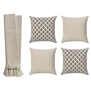 Kit Manta Para Sofá Retrátil Confort + 4 Capas Almofadas Losango Bege