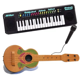 Kit Piano Teclado Musical Violão Infantil Com Microfone Viola Brinquedos