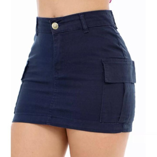 Saia Cargo Feminina Cintura Alta Com Lycra Levanta Bumbum