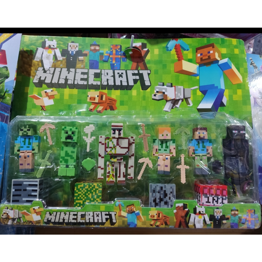 Cartela 10 Boneco Articulado Minecraft My Home + 2 Blocos - Zumbi, Aranha,  Creeper, Enderman, Steve