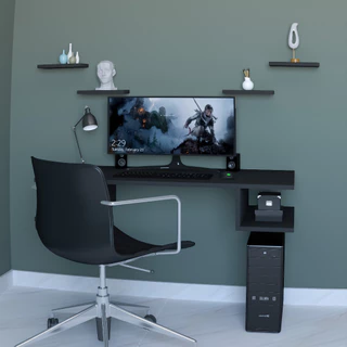 Mesa para Escritório com Prateleiras MDF Quarto Sala Gamer Computador Aparador
