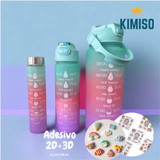 Garrafa agua kit 2 Litros 900ml e 300ml Squeeze Com Adesivos 2D e 3D em Degradê