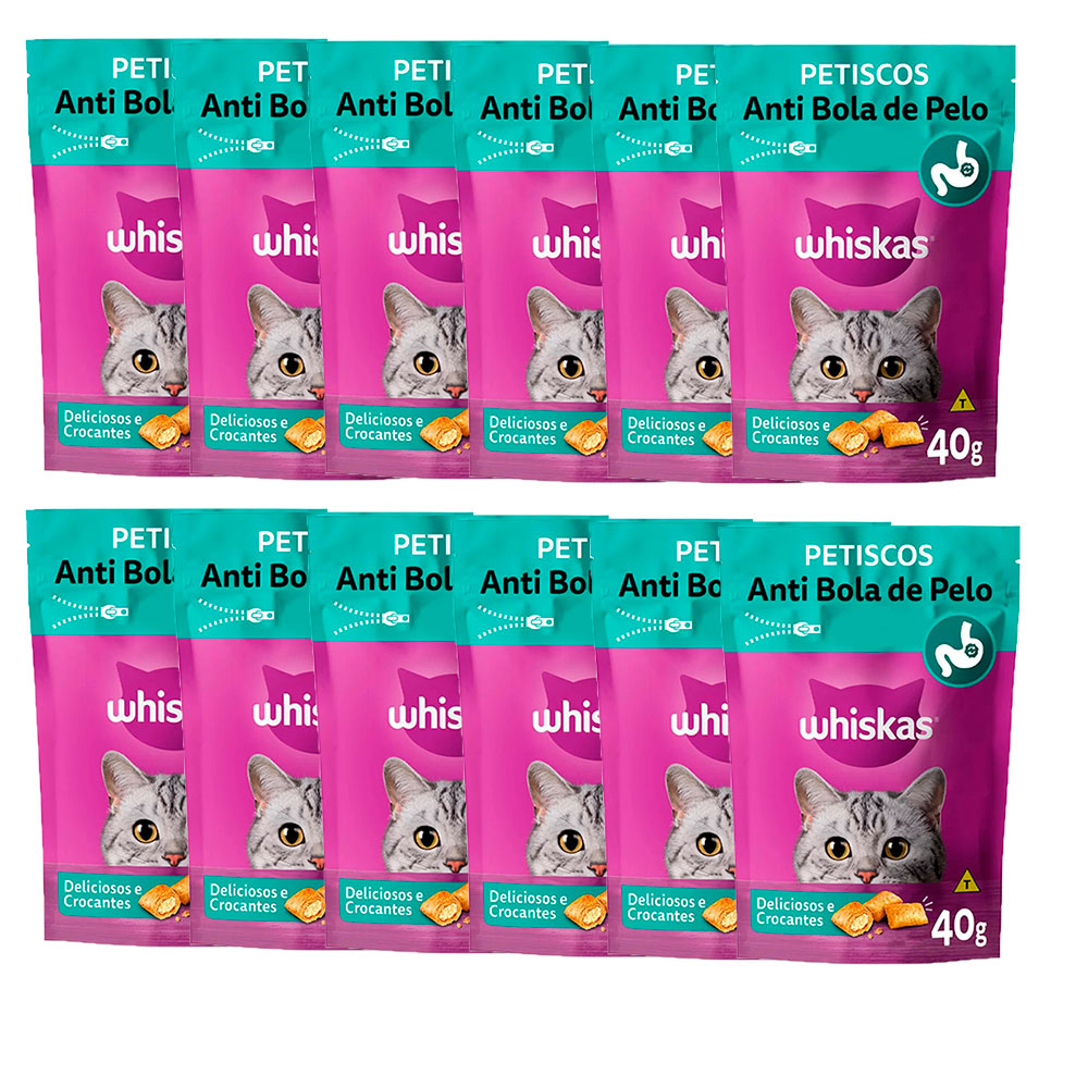 Caixa 12un Petisco Whiskas Temptations Anti Bola De Pelo 40g