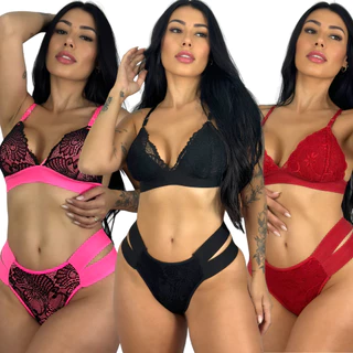 Kit 3 Conjunto Feminino De Lingerie Sem Bojo Sem Aro e Calcinha De Renda Langerie Sexy Luxo Estili Lingerie Feminina