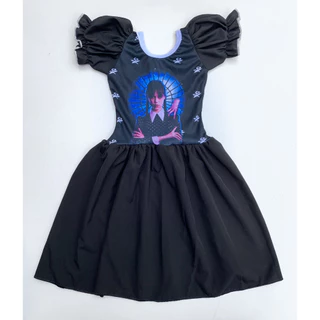 VESTIDO INFANTIL WANDINHA SAIA PRETA FANTASIA LOOK TERROR MENINAS FESTA