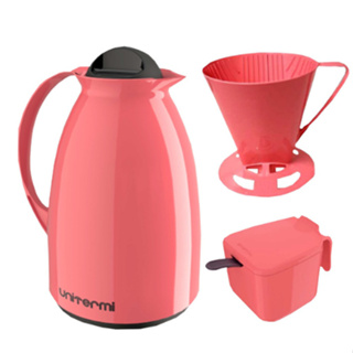 Kit Café Prático 3 Peças Unitermi Com Garrafa Térmica Suporte para Filtro Açucareiro e Colher
