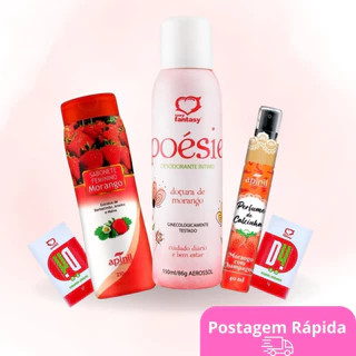 Desodorante Íntimo Kit Perfume Morango Calcinha Sabonete Intimo
