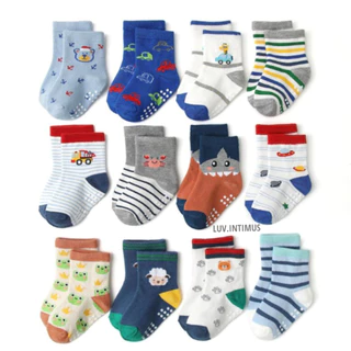 Kit 12 Pares Meias para Bebês Menino c/ Antiderrapante 0 a 24 meses
