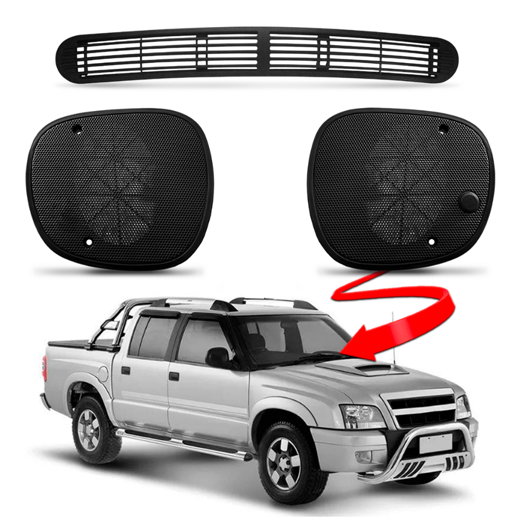 Kit Grade Moldura Churrasqueira + Tela Alto Falante Le/Ld Painel Superior S10 Blazer 01/2010