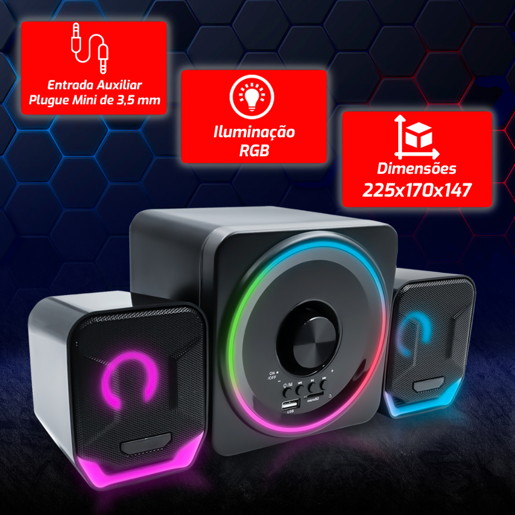 Caixa de Som Multimídia 2.1 Canais Bluetooth Rgb Para Pc Notebook ...