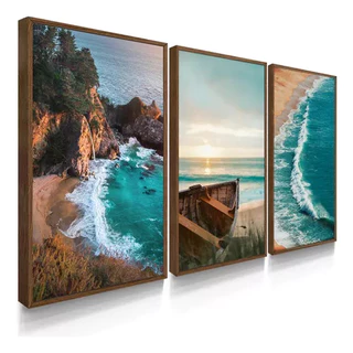 Quadros Decorativos Escritório Sala Quarto Praia Paisagem Com Moldura