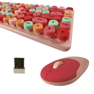 Teclado e Mouse sem Fio Estilo Retro Colorido Digitação Silenciosa Estudo Trabalho