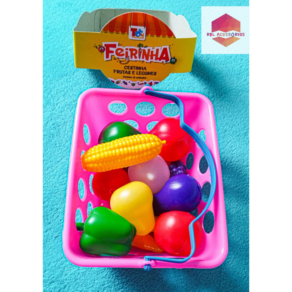 Cesto de Mercado Infantil 12 Peças Frutas/legumes para diversão
