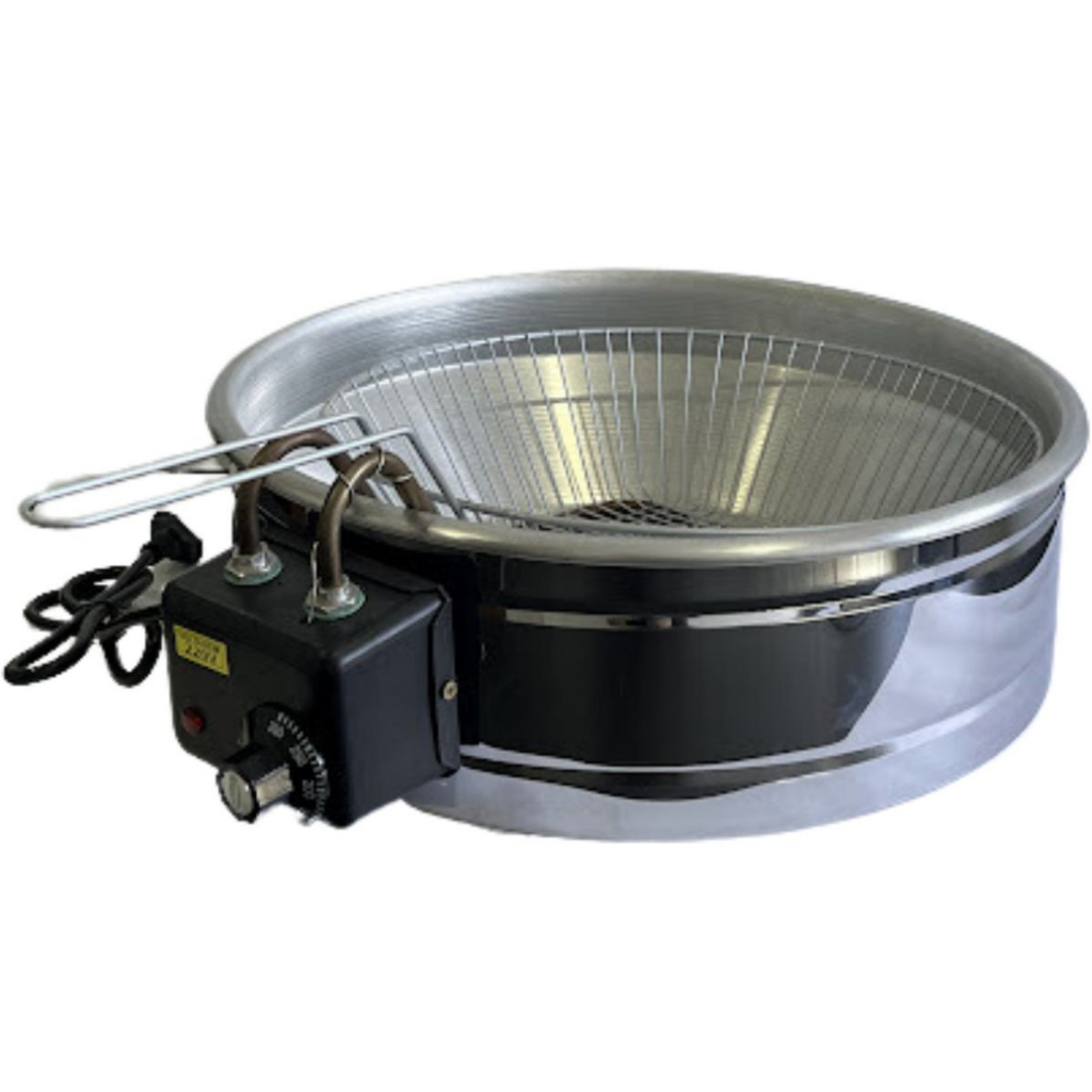 Fritadeira elétrica tacho de 5 litros base em aço inoxidável 1500W 110 ou 220V com termostato para controle da temperatura frituras rápidas sequinhas e crocantes tacho fritador boca 30cm acompanha cesto aramado envio imediato com nota fiscal e garantia