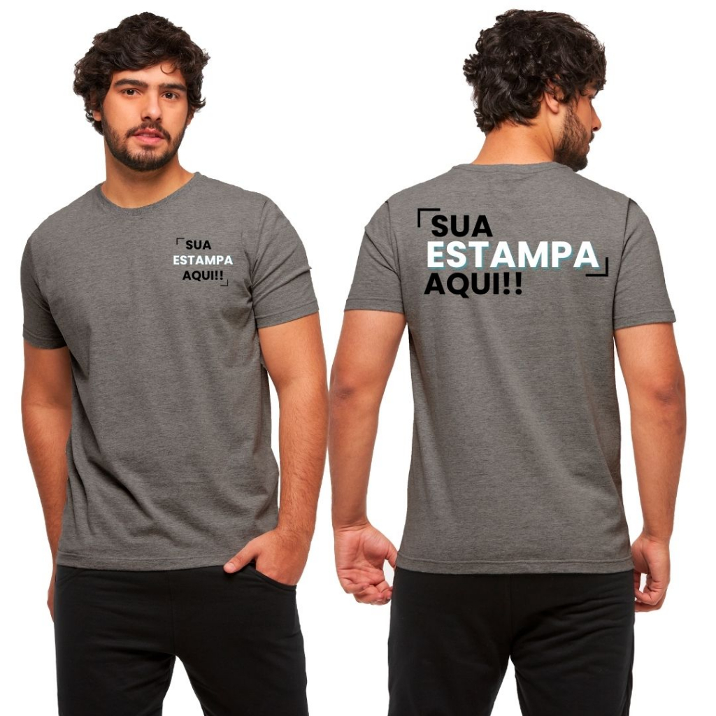 Camiseta Tradicional Estampa Personalizada (Frente Pequeno/Costas) Masculina Manga Curta C4efc