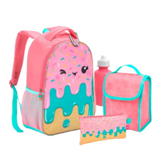 Mochila Infantil Menina Kit Escolar + Lancheira Térmica + Estojo + Garrafa  Feminina Reforçada - Seanite