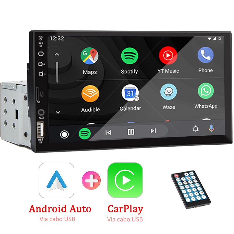 Central Multimídia MP5 1Din Com tela de 7, Bluetooth, CarPlay e Android Auto, USB e Compatível com Câmera de Ré