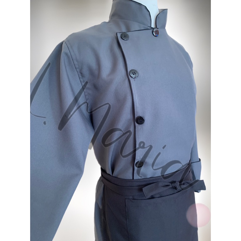 Dolmã Jaleco Chef Cozinha Oxford Cinza Manga 3/8 Botão Tradi