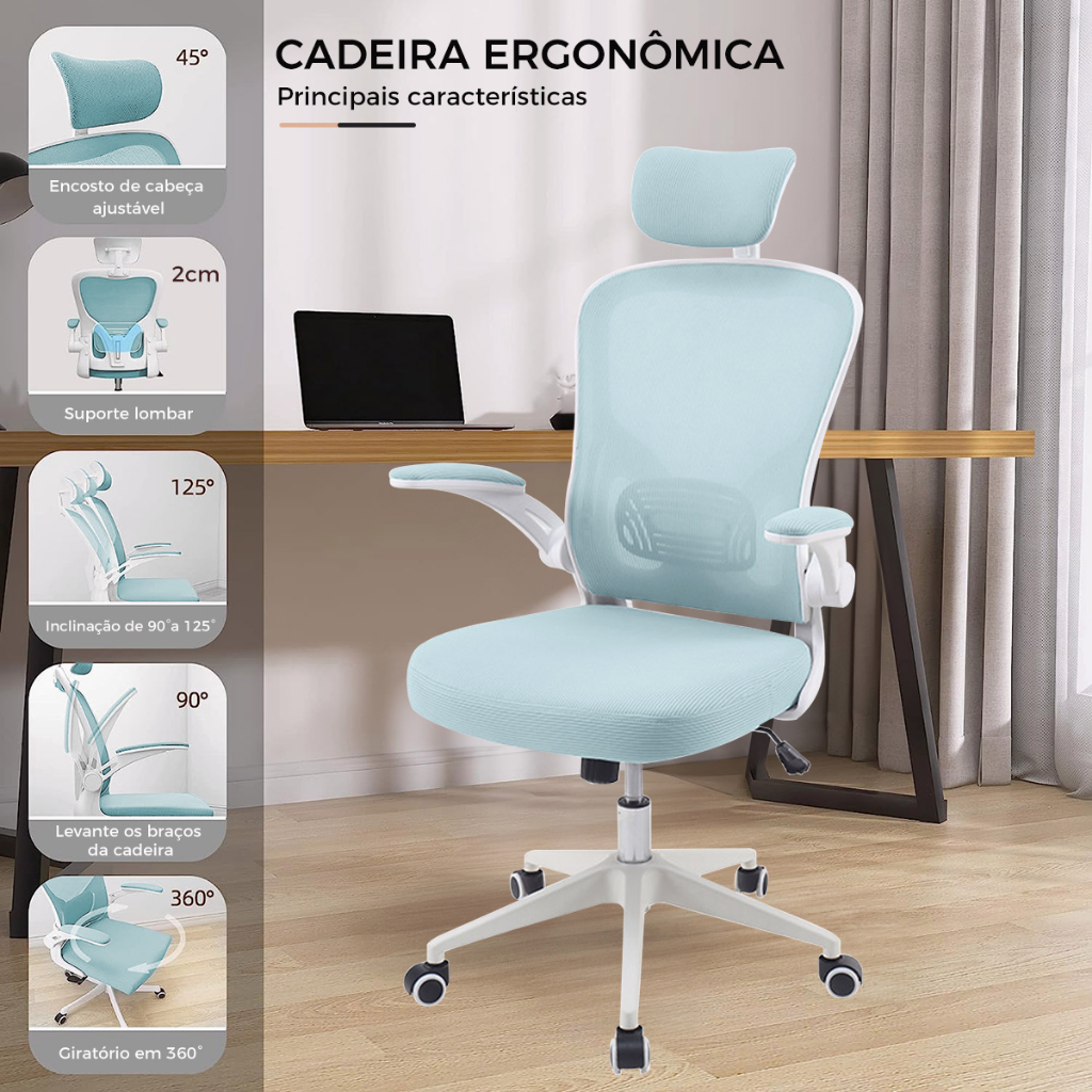Cadeira Para Escritório Presidente Giratória Ergonômica Verde