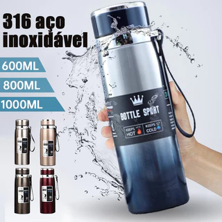 Garrafa 600ml/800ml/1000ml316 Inox Térmica Com Infusor Prata Dourada De Água Café Parede Dupla Com Alça-Para envio imediato