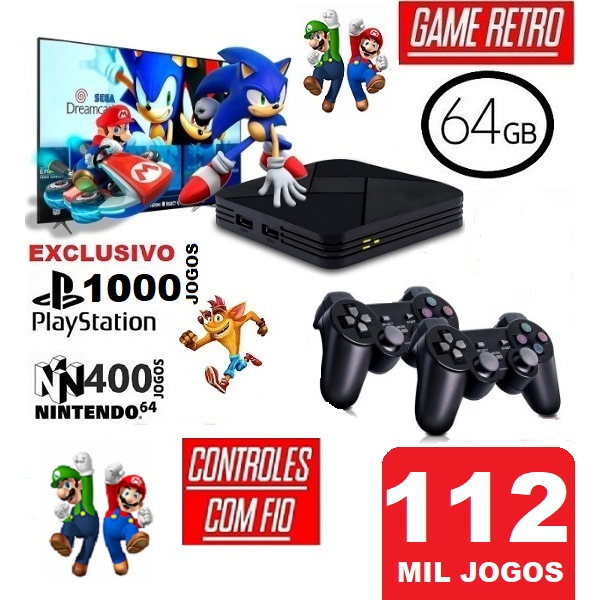 Vídeo Game Retro Game Box 34000 Jogos 64gb 2 Controles Sem Fio Premiun