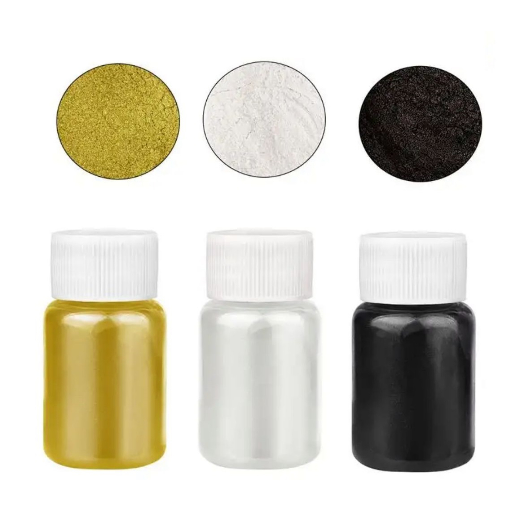 Pigmento em Pó Mica Perolado Branco Preto e Dourado