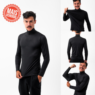 Camiseta Gola Alta Proteção Uv Segunda Pele Academia Preta Solar 50+ Camisa