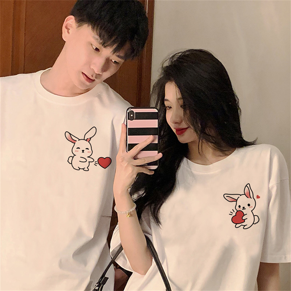 Camisetas para casal duas em uma camiseta fofinha de coração e coelhinho aniversário de namoro duo