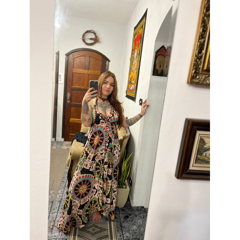 Vestido de Seda Pontas Indiano Místico