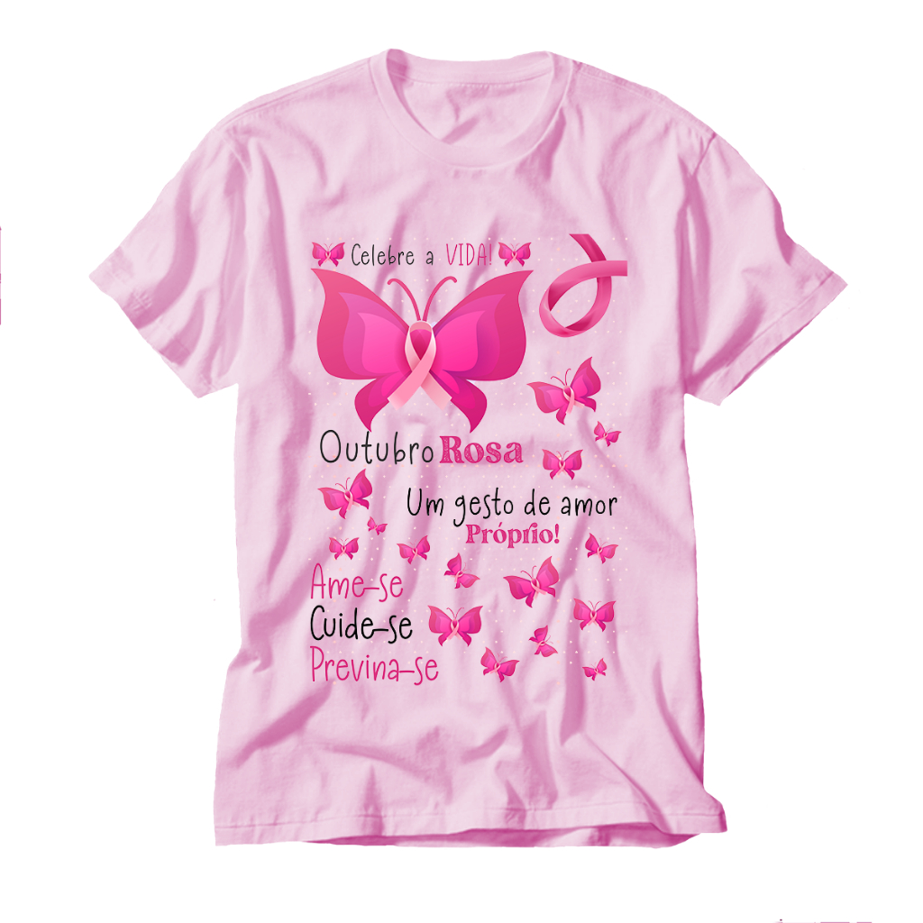 Camiseta Outubro Rosa prevenção do cancer de mama cor Rosa