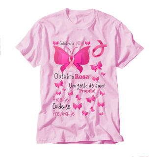 Camiseta Outubro Rosa prevenção do cancer de mama cor Rosa