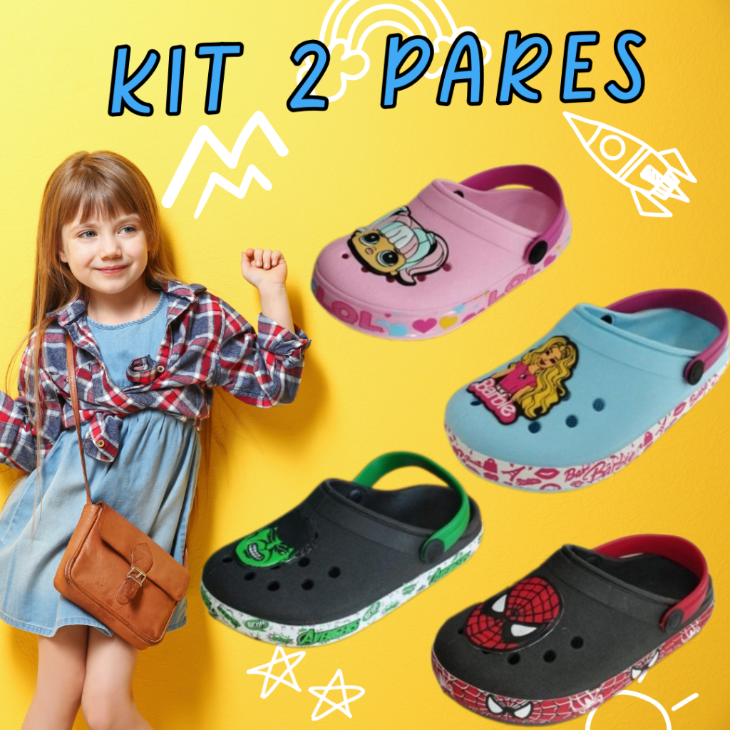 Kit 2 Pares De Crocs Babuche Infantil Menina E Menino Sandalia Lol