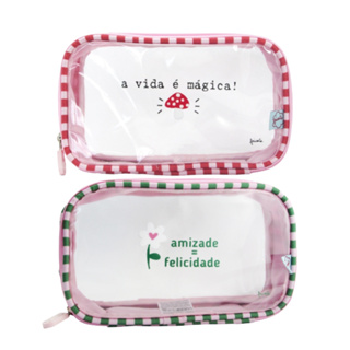 Estojo Nécessaire Escolar Feminino Pequeno Transparente Fricote