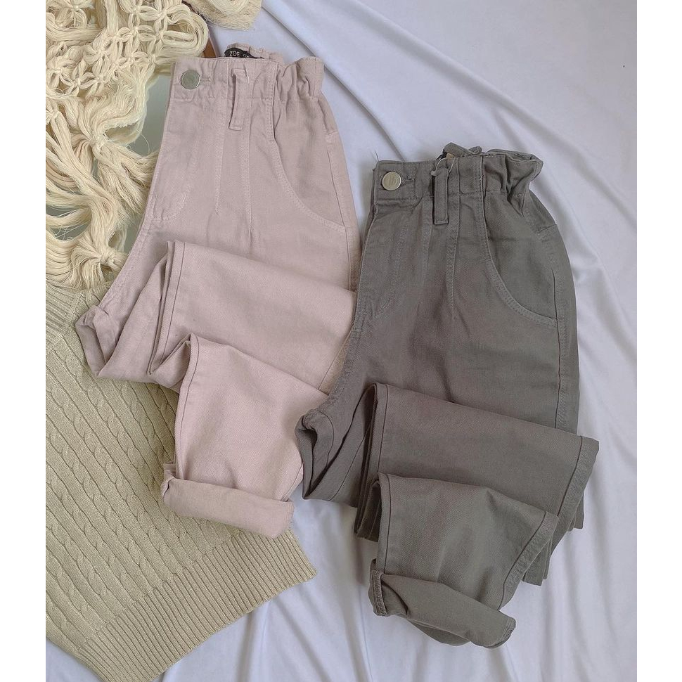 Calça Feminina Mom Sarja com Elástico na Cintura Moda Premium