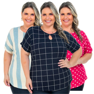 Blusinha Camiseta Blusa Feminina Moda Plus Size Curve Verão Senhora Melhor Preço