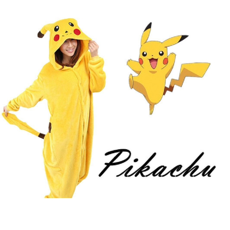 Kit Pijama com Pantufa Kigurumi Fantasia Cosplay Pelúcia Confortável  Macacão com Capuz Pikachu Amarelo