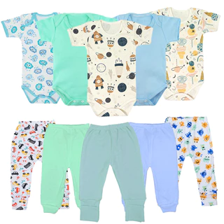Kit Roupinhas de Bebê 10 Peças Body e Mijão Liso e Estampado