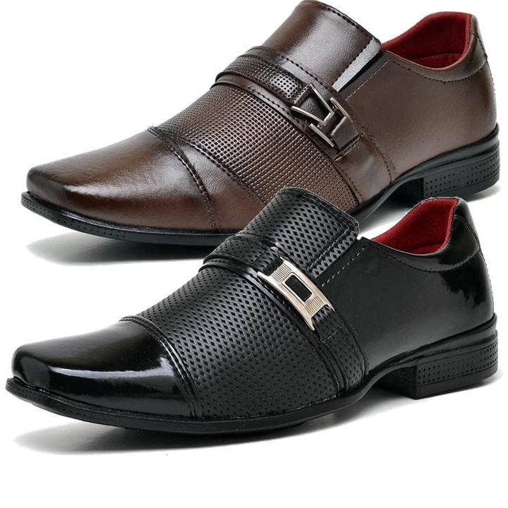 Kit 2 Pares De Sapato Social Masculino Oxford Preto e Marrom com Fivela Elegante