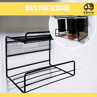 Prateleira Organizadora de Metal Aramado em C com Suporte de Fixação por Adesivo Retangular Para Cozinha Banheiro Quarto em C