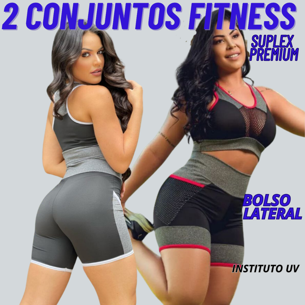 CONJUNTO FITNESS 1 OU 2 CONJUNTOS COM BOLSO NA LATERAL ACADEMIA cintura  alta de academia envio rápido