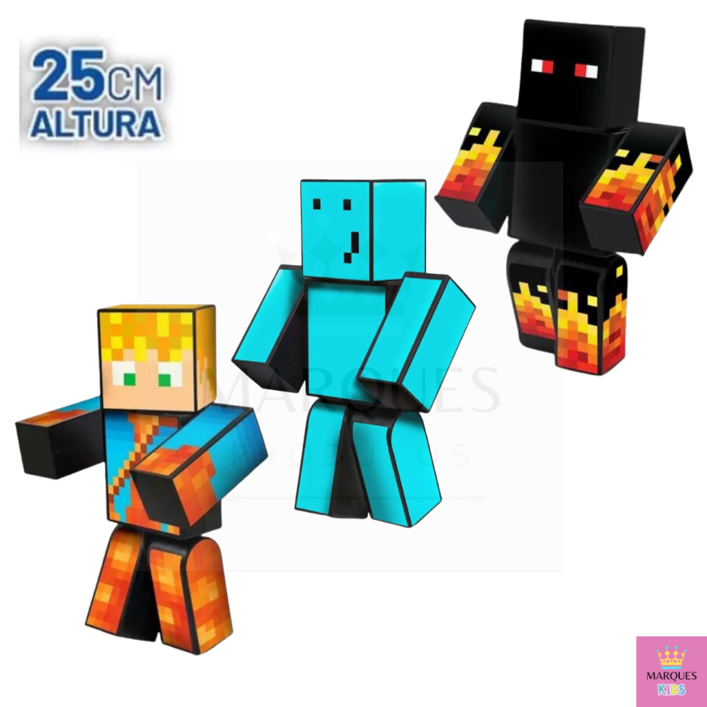 Kit 3 Bonecos Minecraft Problems Athos e Lopers 25 Cm - Algazarra