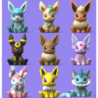 Kit Eevee Evoluções Chibi: Flareon, Jolteon, Vaporeon, Espeon, Umbreon, Leafeon, Glaceon, Sylveon e Eevee